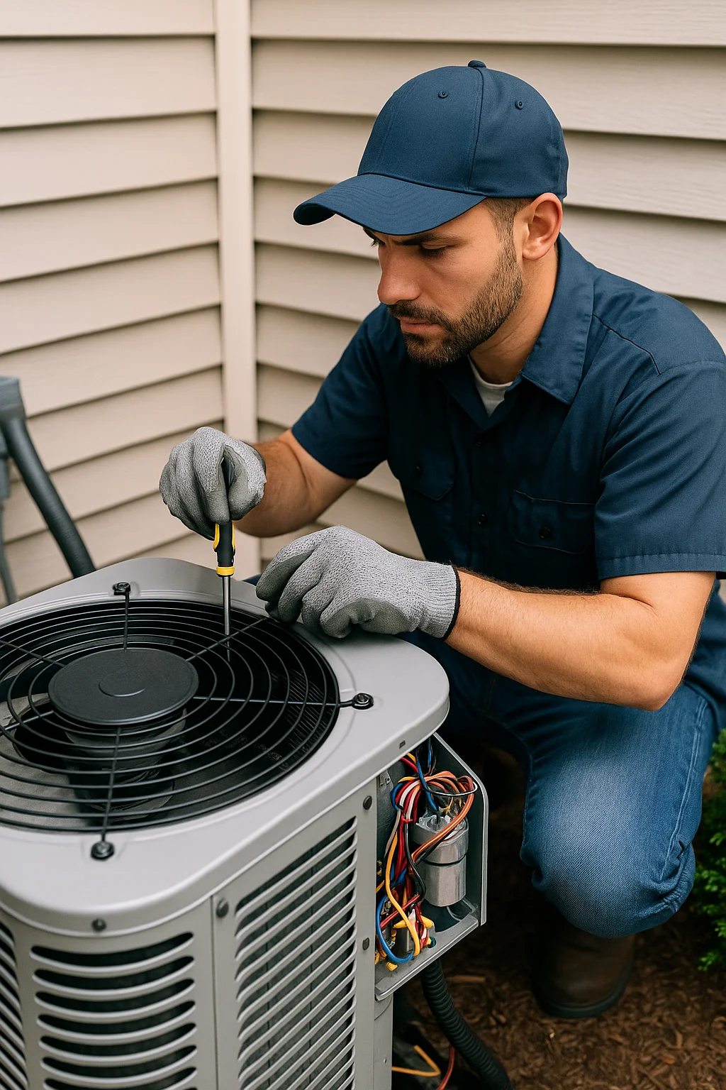 ac repair techniciian fixing an ac
